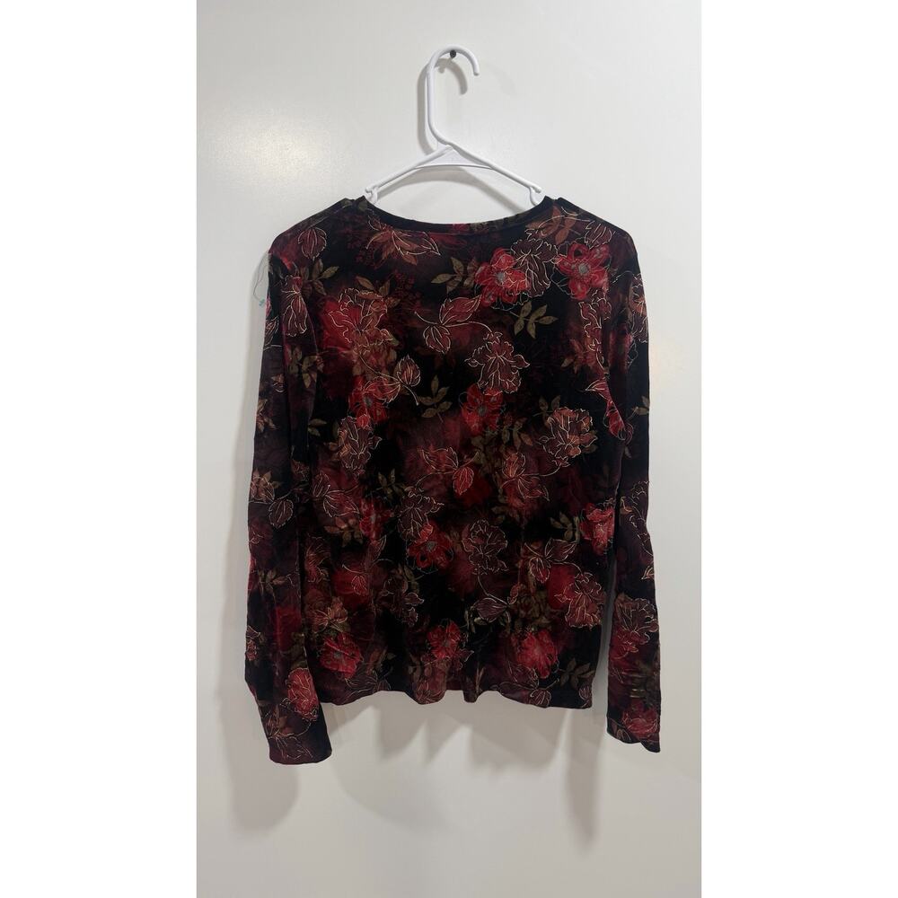 Y2K Black Velvet Sparkly Gold Floral Paisley Long Sleeve Top Size L Whimsigoth - Picture 3 of 4